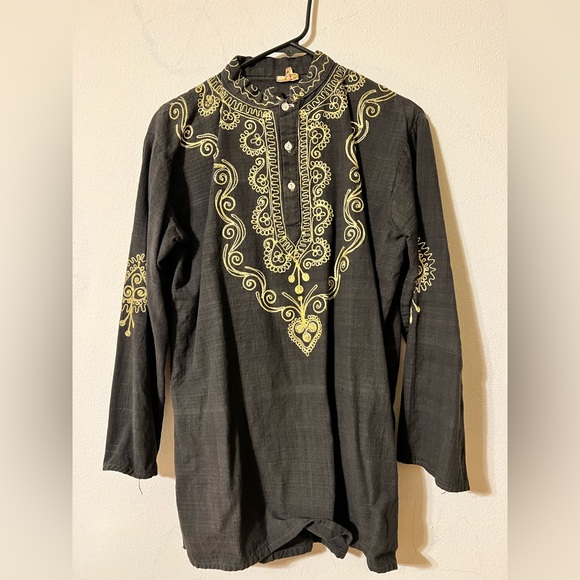 Vintage Hippie Black & Gold embroidered tunic - Picture 4 of 8
